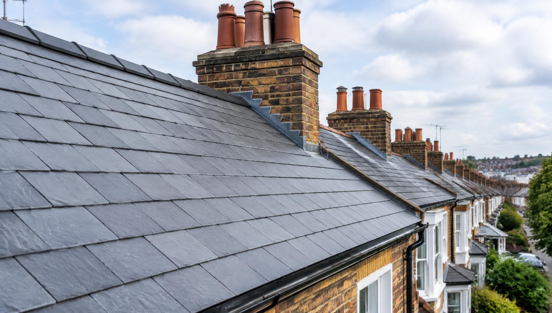 New slate roof on a British terraced house